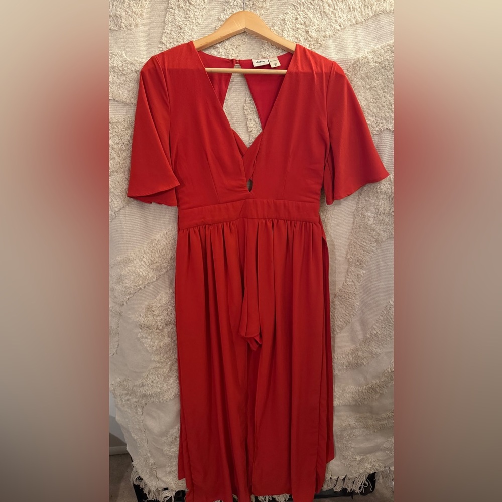 Daytrip Red Flutter Sleeve V-Neck Sundress
